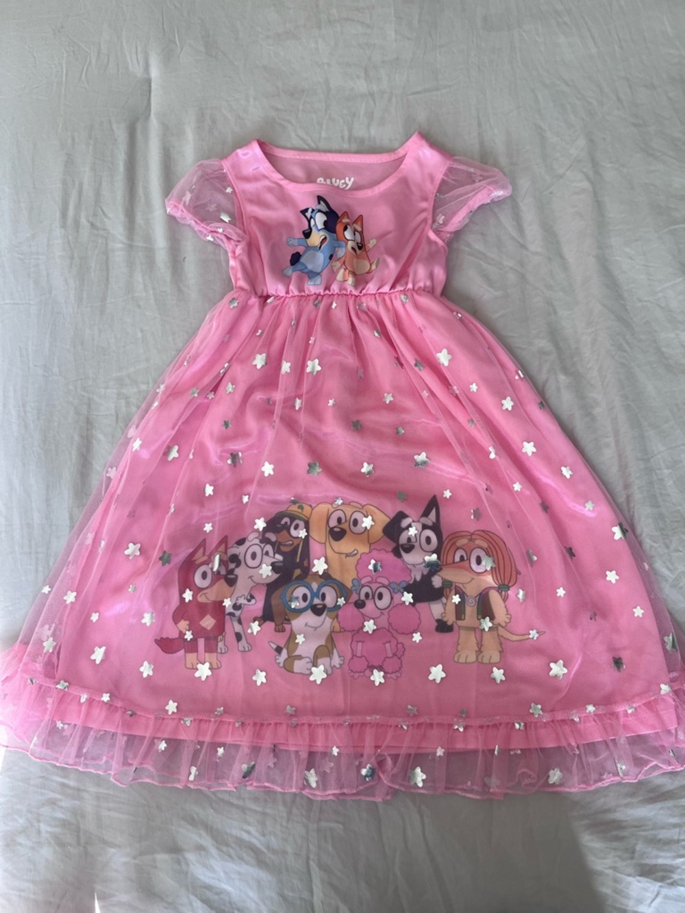 Girls' Pink Bluey and Friends Character Tulle Nightgown